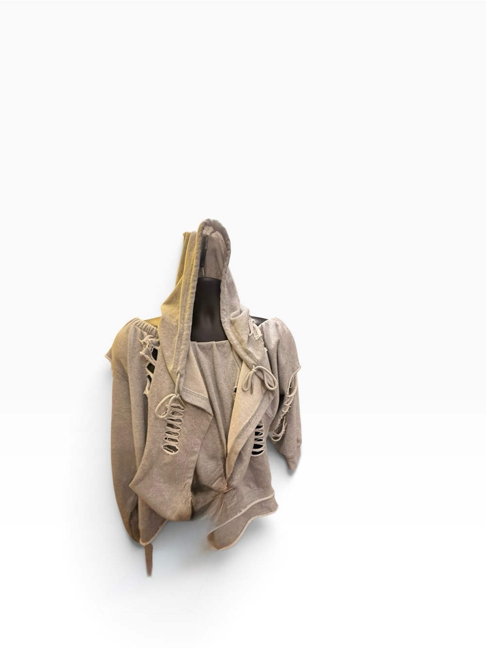 Akira Grey Sweatshirt Distressed Hooded Top XL Halter Off the Shoulder - Picture 3 of 13